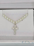 NWT Little Tara Childrens Silver Plated Celtic Cross Pearl Necklace