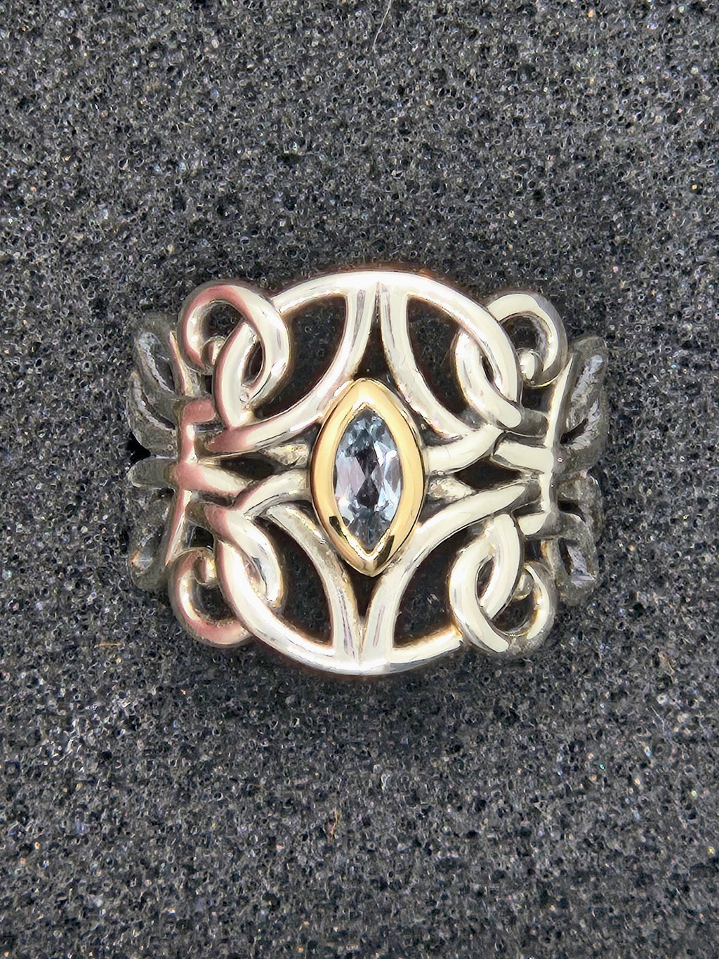 Keith Jack Sterling Silver 10K Gold Guardian Angel Ring Blue Topaz NWT Sz 8