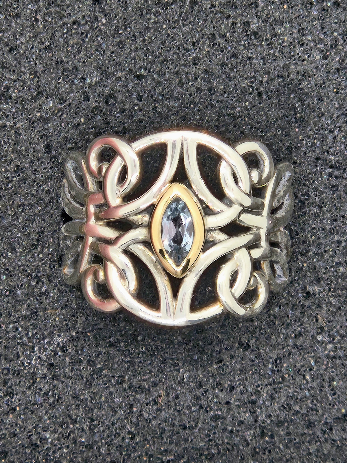 Keith Jack Sterling Silver 10K Gold Guardian Angel Ring Blue Topaz NWT Sz 8