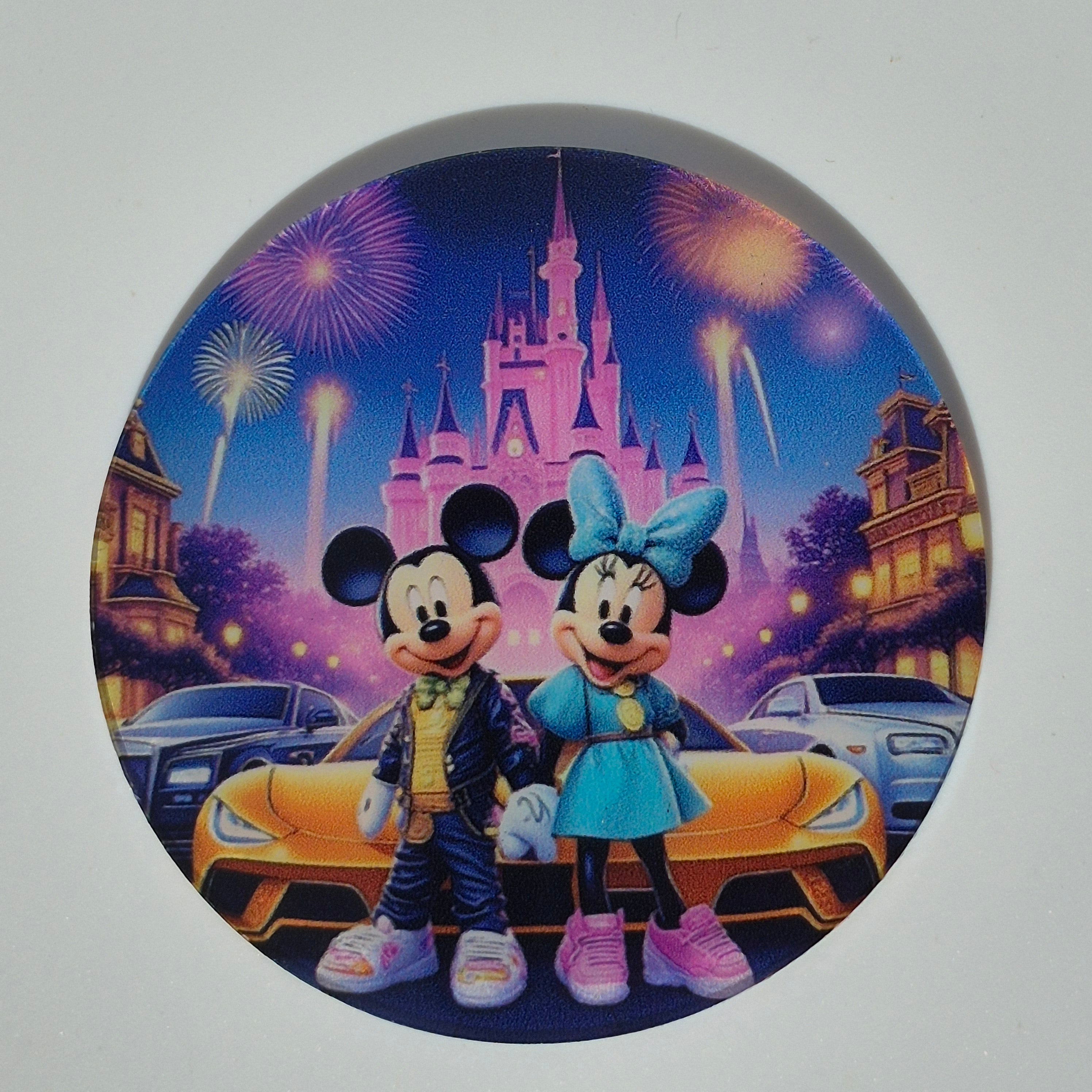 Mickey & Friends Car Coasters – 7 Styles, (Set of 2, 2.75") Acrylic Cup Holder Inserts