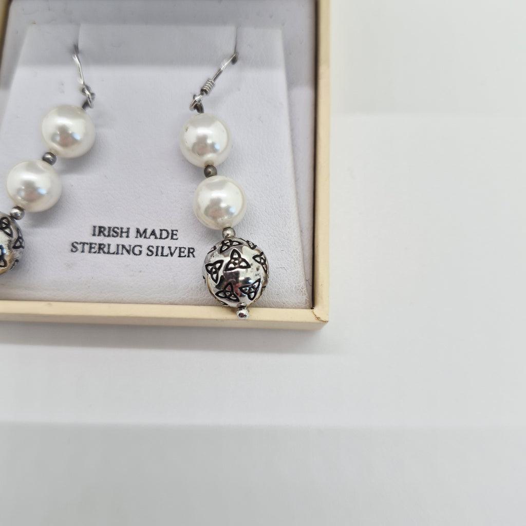 ShanOre Sterling Silver Trinity Knot & Pearl Drop Earrings – Irish Made - NWB