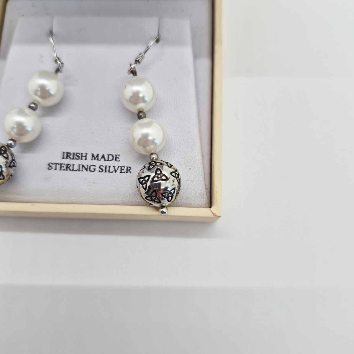 ShanOre Sterling Silver Trinity Knot & Pearl Drop Earrings – Irish Made - NWB