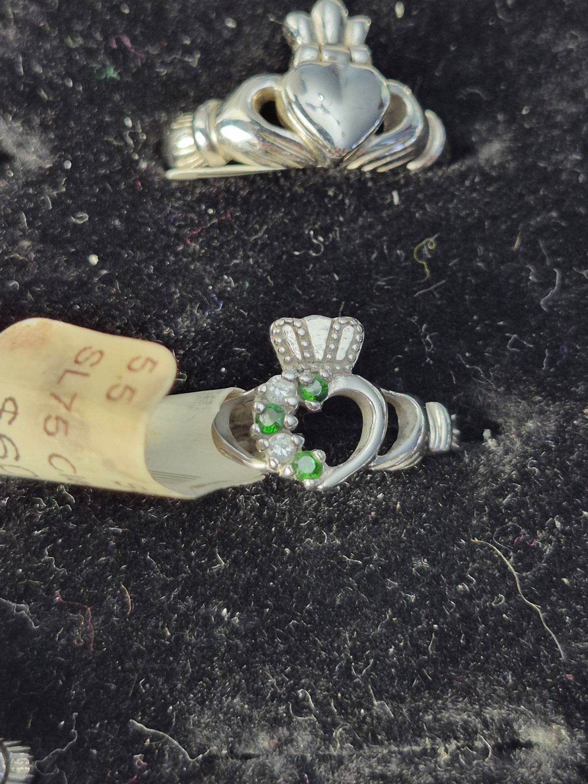 Shanore Sterling Silver Claddagh Ring Size 5.5 Green & Clear CZ NWT