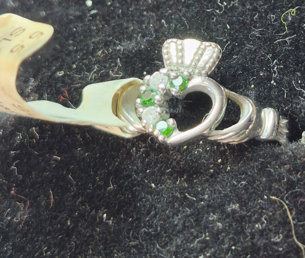 Shanore Sterling Silver Claddagh Ring Size 5.5 Green & Clear CZ NWT