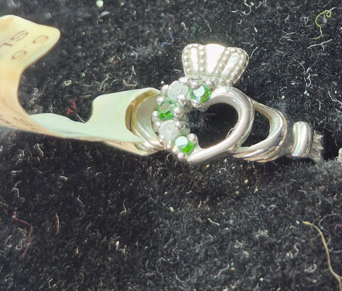 Shanore Sterling Silver Claddagh Ring Size 5.5 Green & Clear CZ NWT