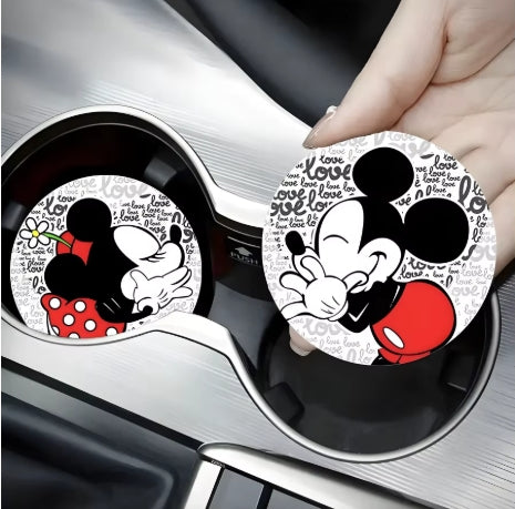 Mickey & Friends Car Coasters – 7 Styles, (Set of 2, 2.75") Acrylic Cup Holder Inserts