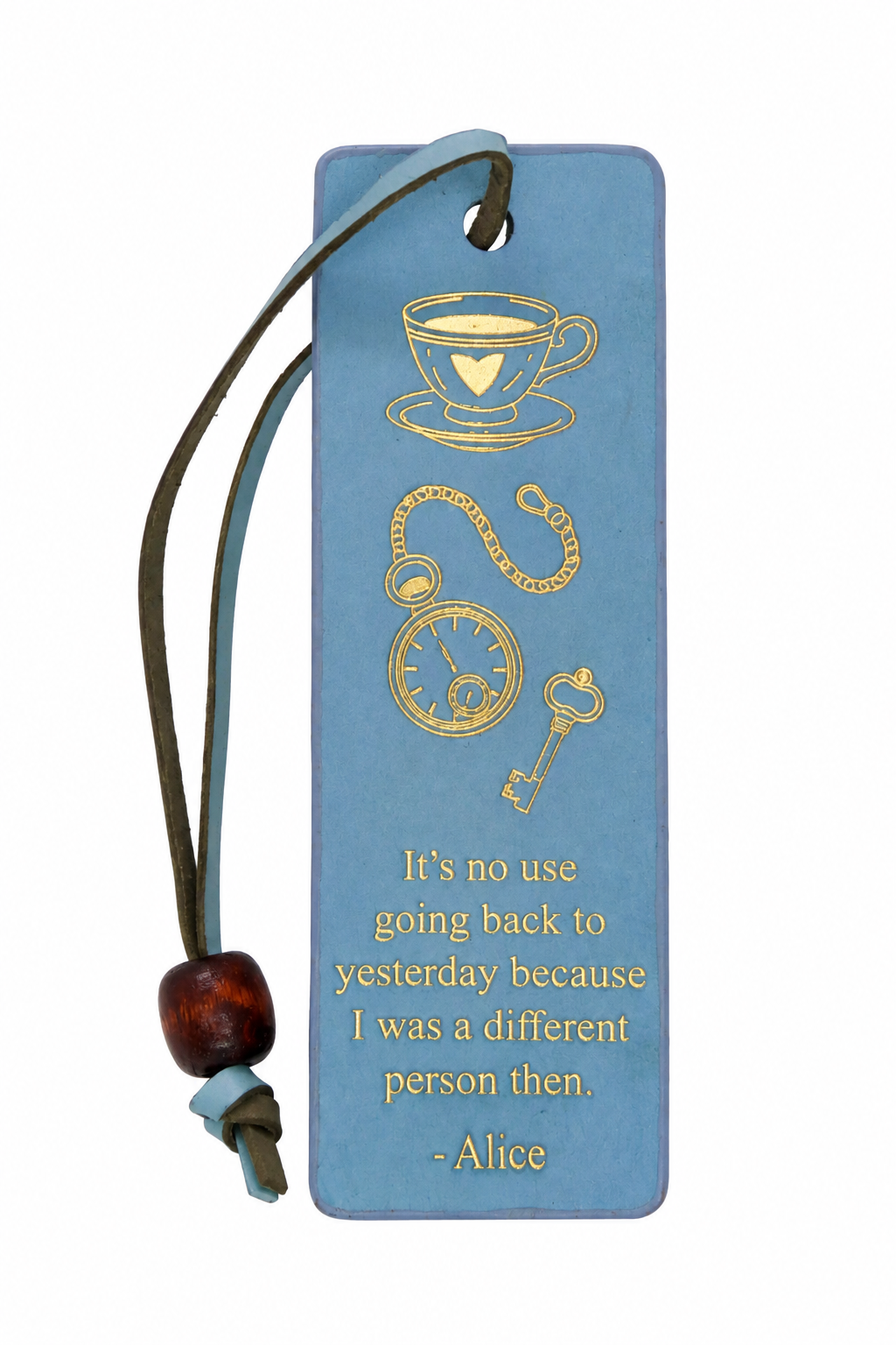 Alice in Wonderland Leather Bookmark | Blue & Gold