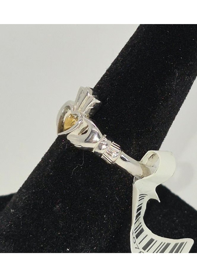 New Sterling Silver Claddagh Ring w/ Gold-Plated Heart • Size 5, 6.5, 8.5 & 9 Made in Ireland