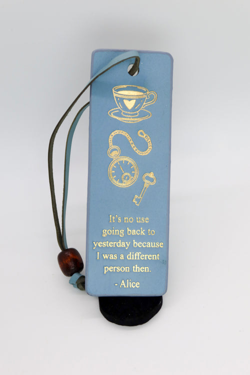 Alice in Wonderland Leather Bookmark | Blue & Gold