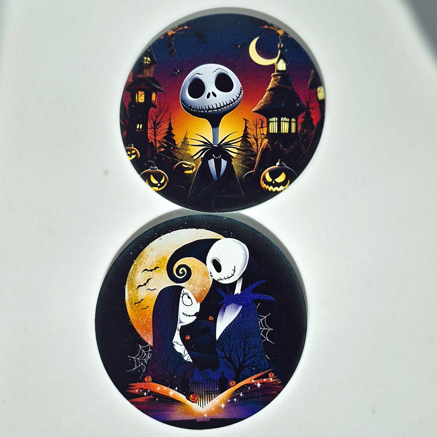Spooky Jack-Inspired Acrylic Car Coasters – Nightmare Style (Set of 2)