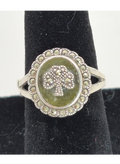 Solvar Connemara Marble & Marcasite Shamrock Ring Size 5, 7, 8- New