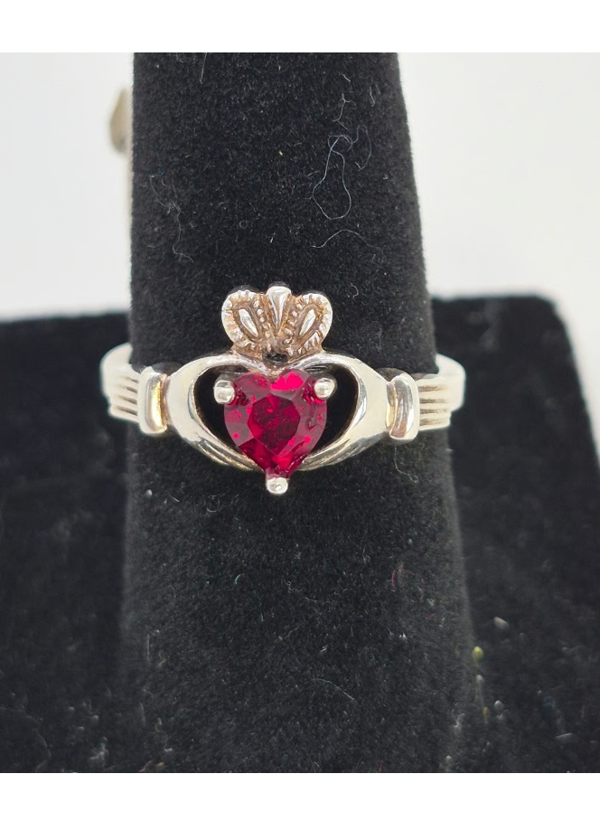 Solvar Sterling Silver Claddagh Birthstone Ring - Size 6 - Ruby Red CZ JulySolvar Sterling Silver Claddagh Birthstone Ring - Size 6 & 6.5 - Ruby Red CZ July