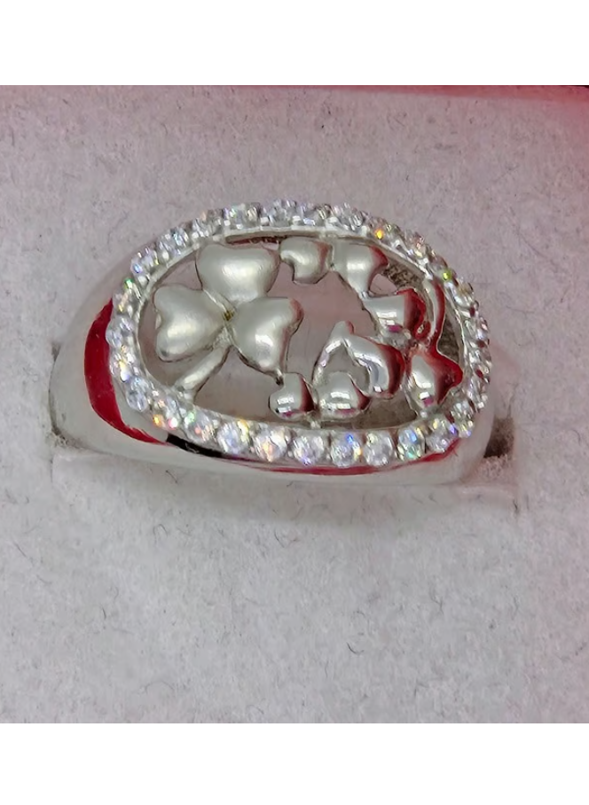 Sterling Silver Shamrock Ring – Size 5 - Matte & Glossy Finish with CZ Halo