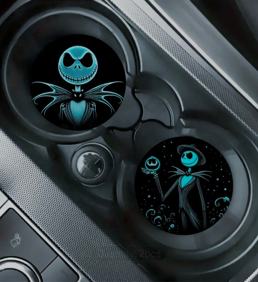 Spooky Jack-Inspired Acrylic Car Coasters – Nightmare Style (Set of 2)