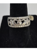 Sterling Silver Claddagh & Trinity Knot Openwork Band — Size 7 — With CZ