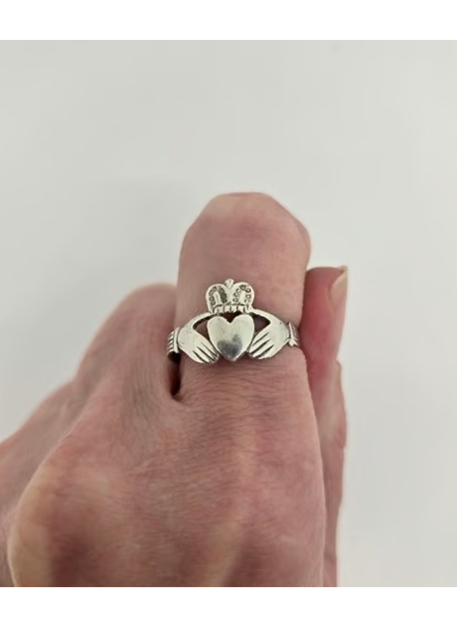 Sterling Silver Puffy Heart Claddagh Ring Sizes 7.5 & 8.5