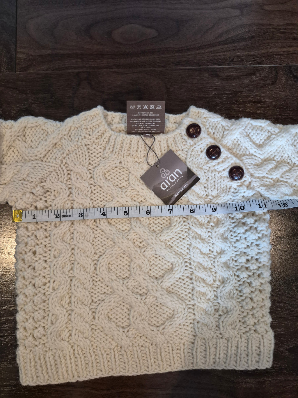 NWT Aran Woollen Mills Cream Cable Knit Baby Sweater Size 3-6m, 6-12m)