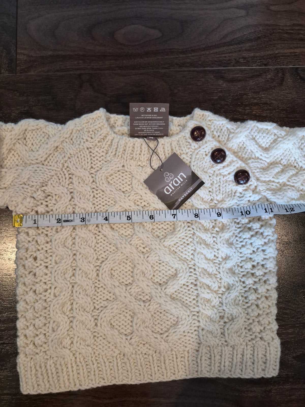 NWT Aran Woollen Mills Cream Cable Knit Baby Sweater Size 3-6m, 6-12m)