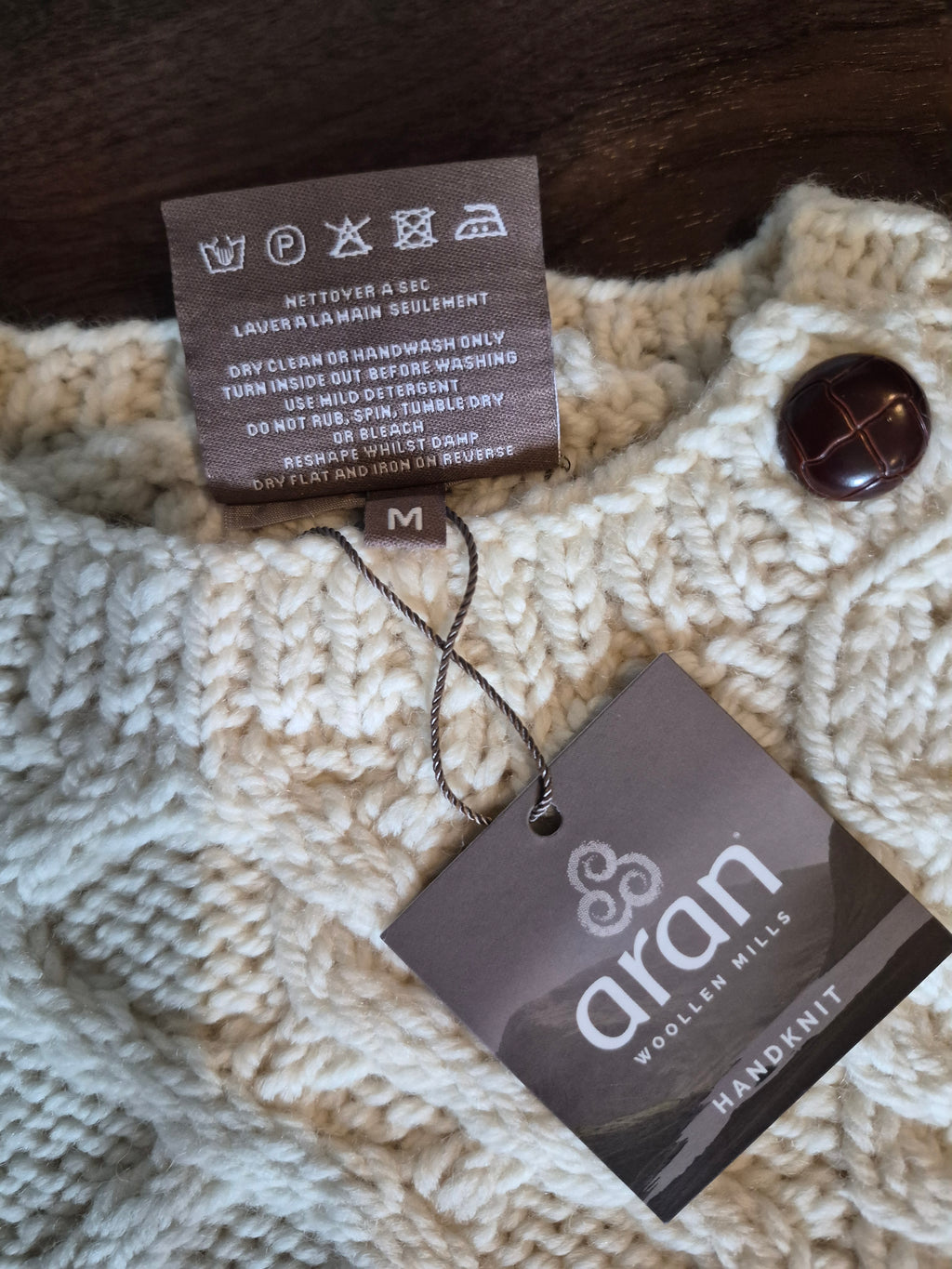 NWT Aran Woollen Mills Cream Cable Knit Baby Sweater Size 3-6m, 6-12m)