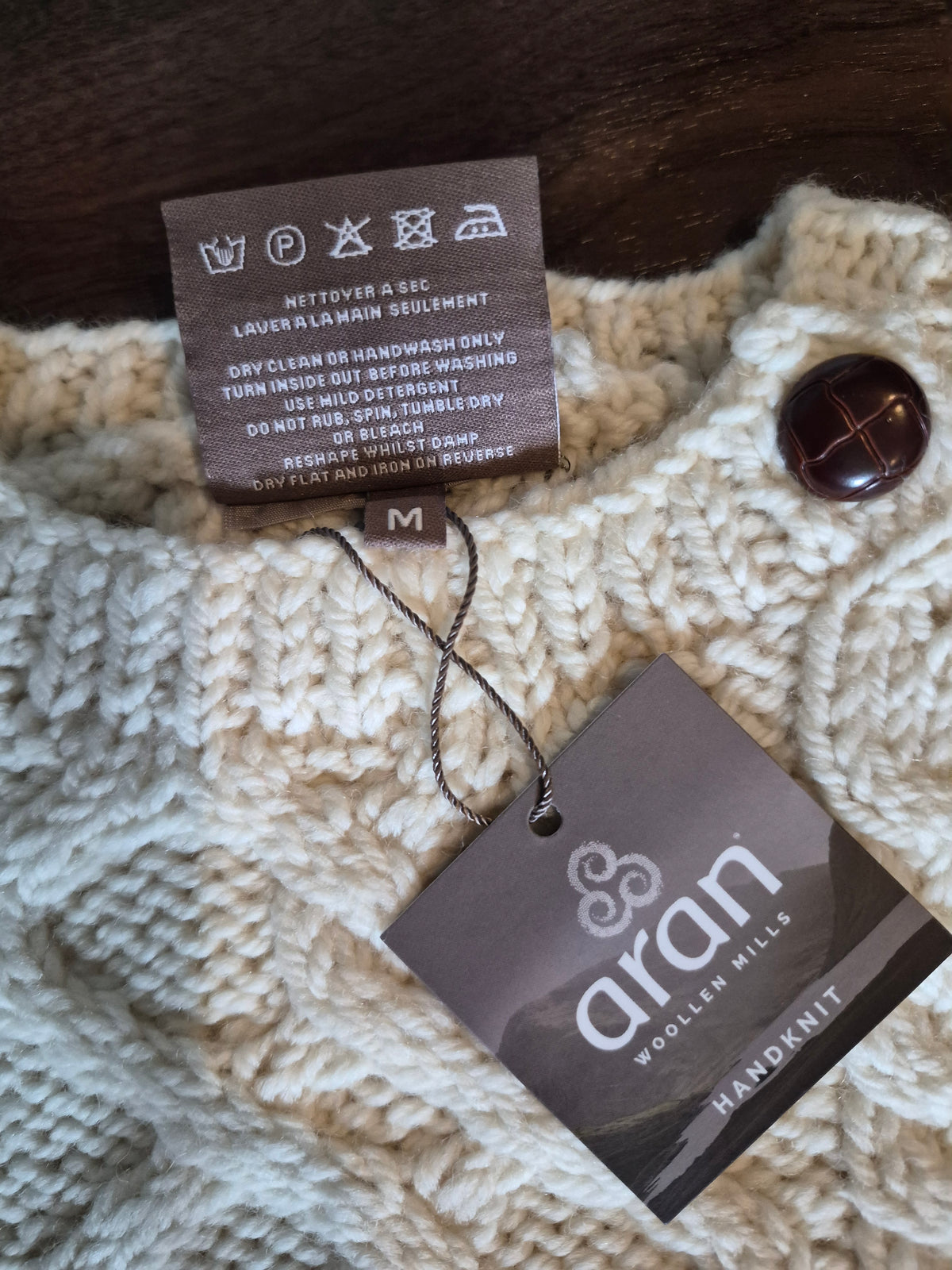 NWT Aran Woollen Mills Cream Cable Knit Baby Sweater Size 3-6m, 6-12m)