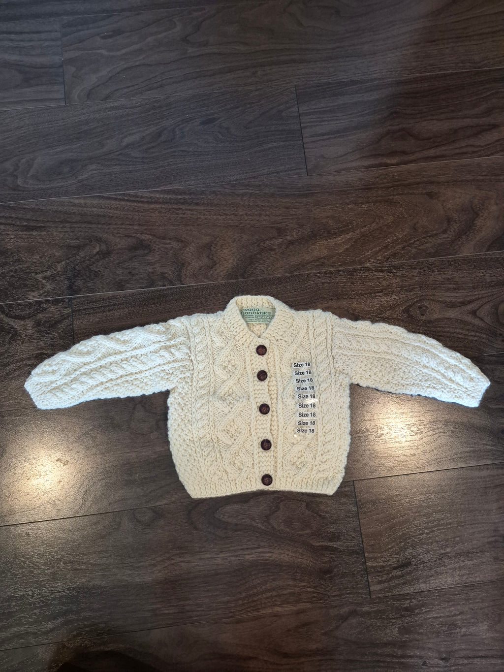 Crana Handknits Cream Cable Knit Cardigan Size 18 NWT Irish Pure Wool.