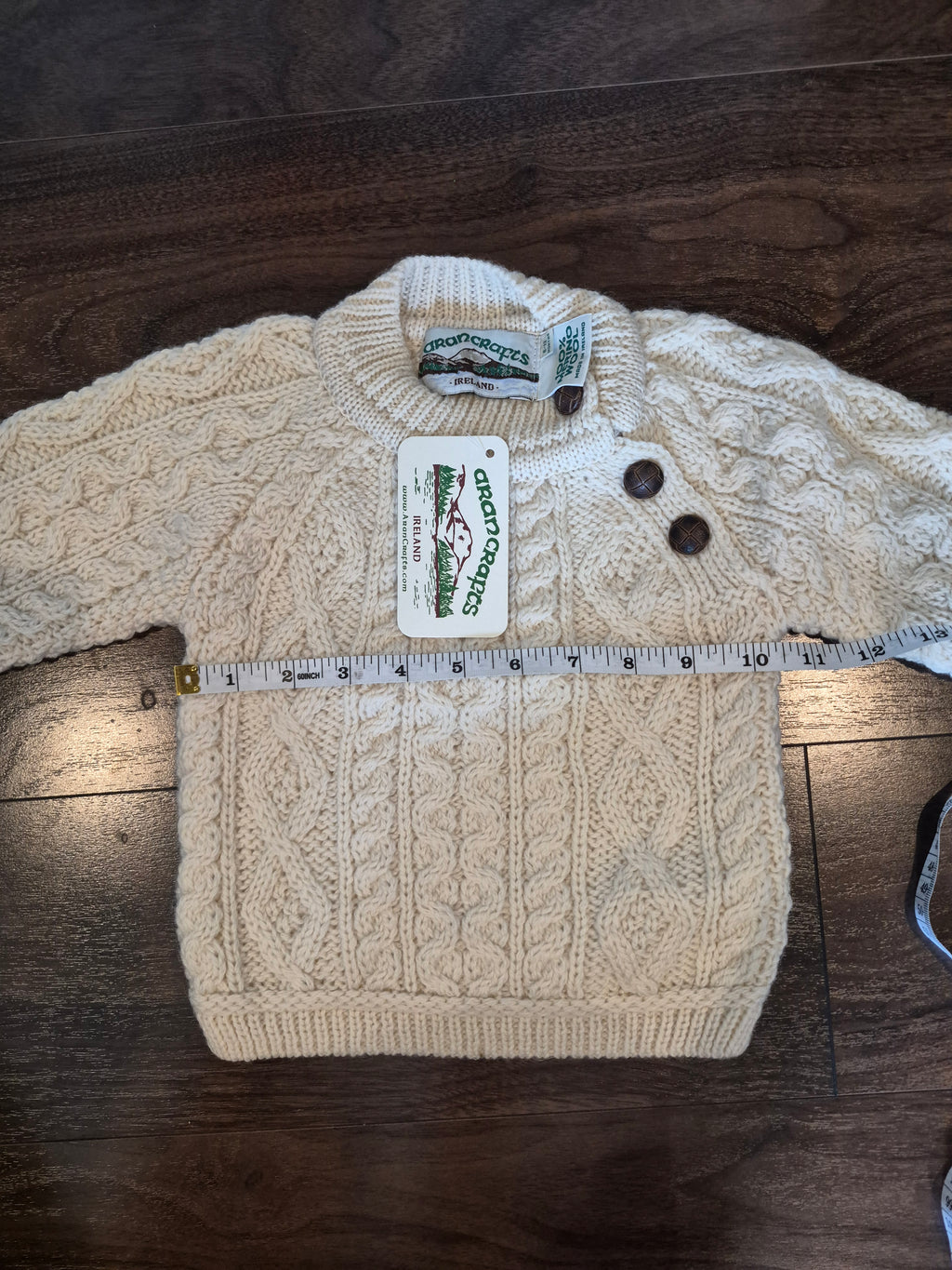 NWT Aran Crafts Irish Merino Wool Baby Sweater Cream 6-12M