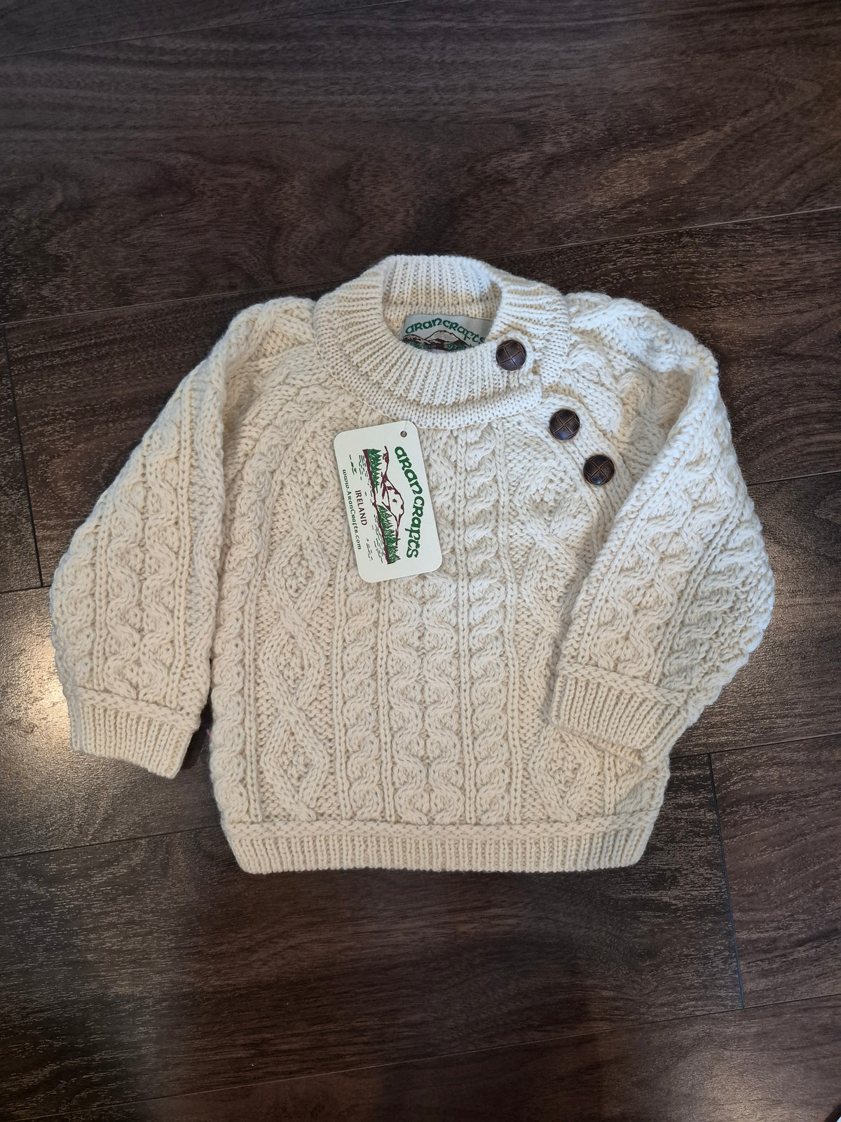 NWT Aran Crafts Irish Merino Wool Baby Sweater Cream 6-12M