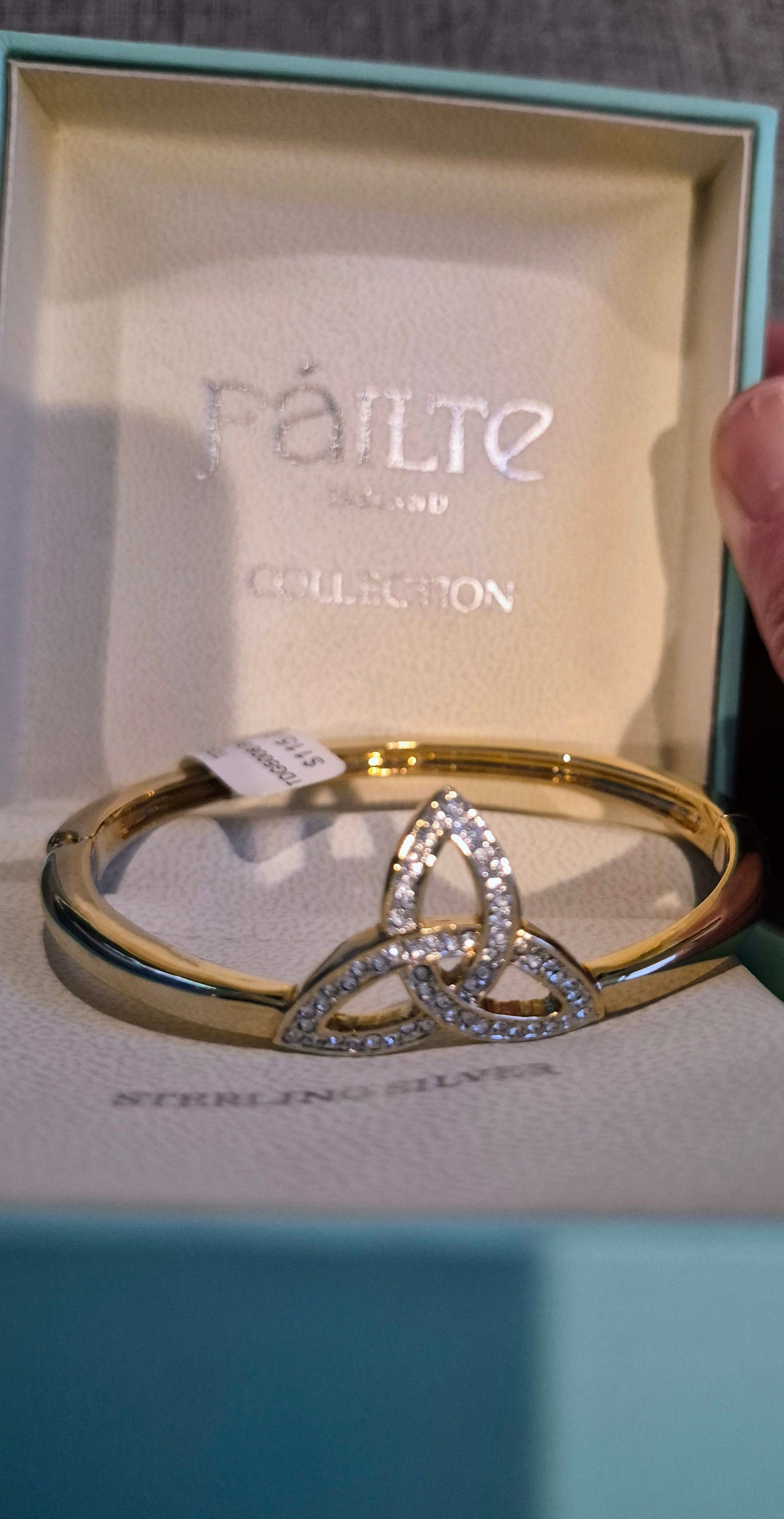 Fáilte Collection Gold-Tone Trinity Knot Hinged Bangle Bracelet NIB