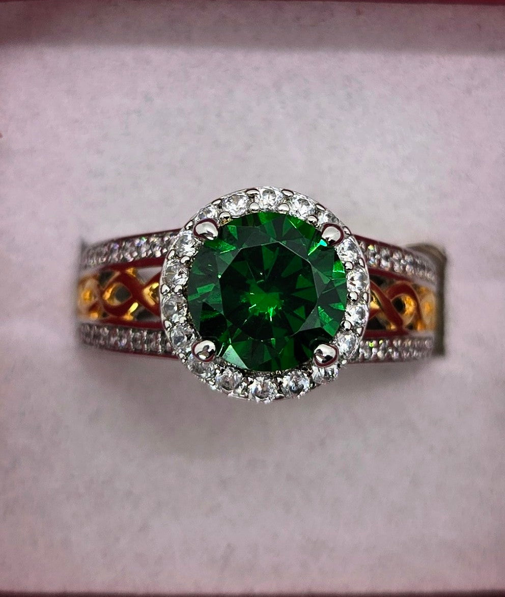 ShanOre Silver Green CZ Celtic Halo Ring - NWT & Box - Size 9