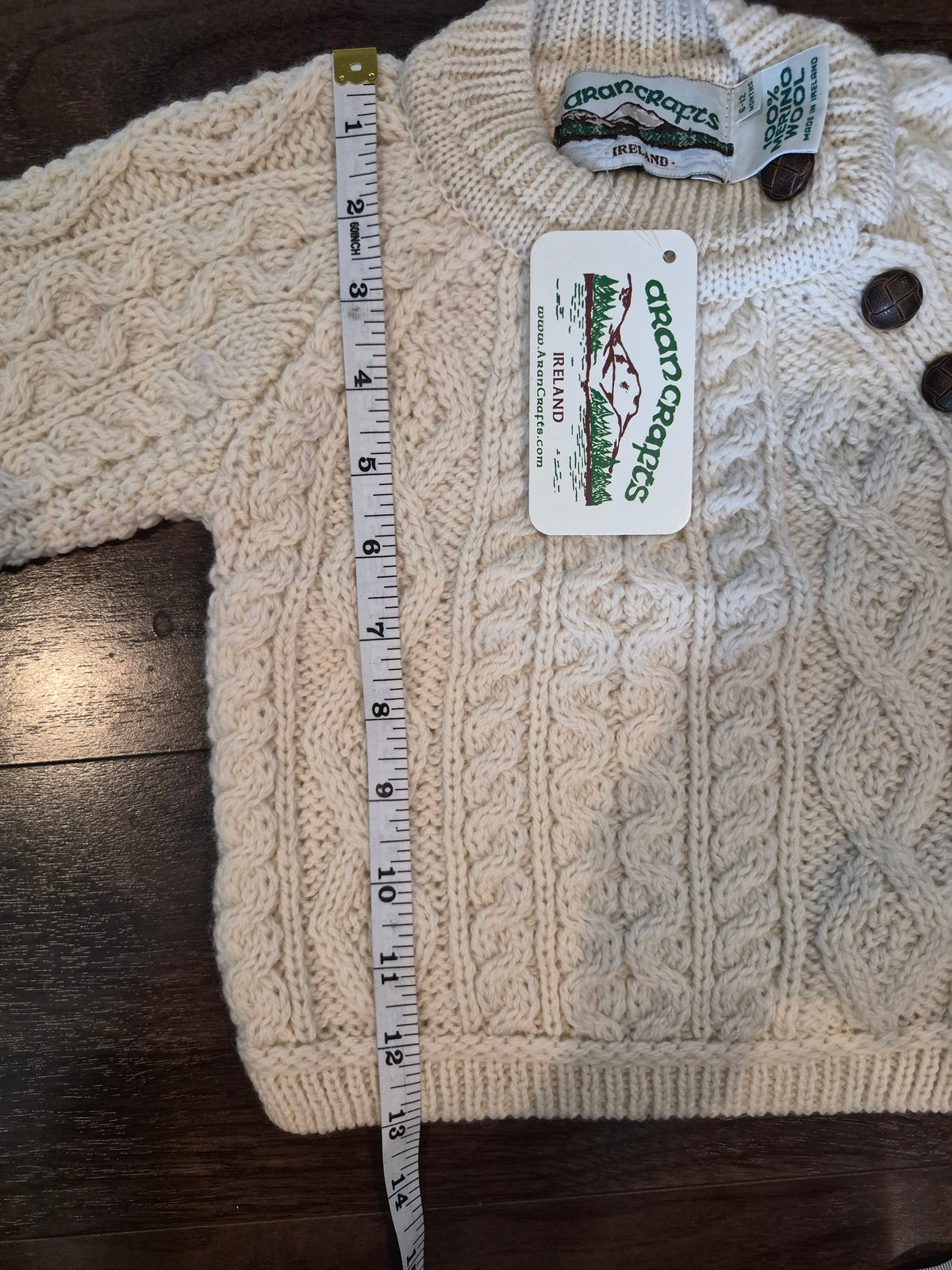 NWT Aran Crafts Irish Merino Wool Baby Sweater Cream 6-12M