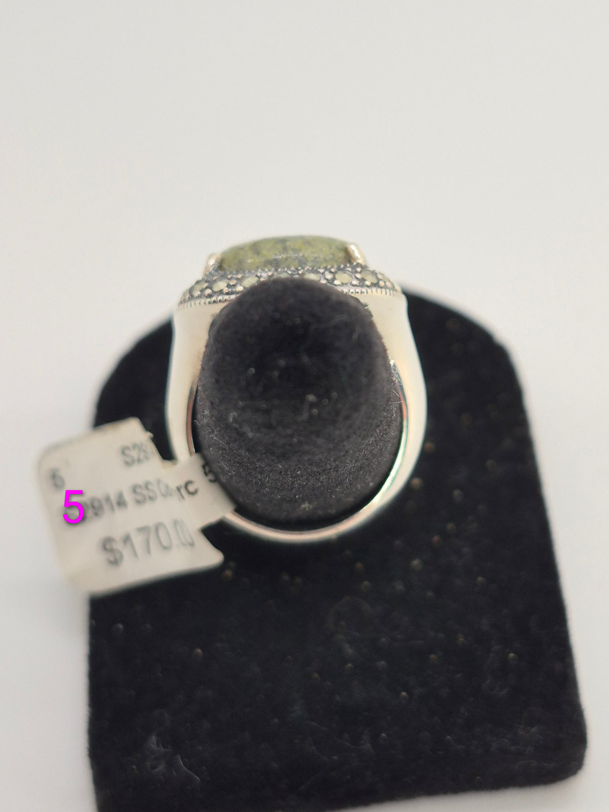 Fáilte Ring by Solvar – Sterling Silver, Connemara Marble & Marcasite