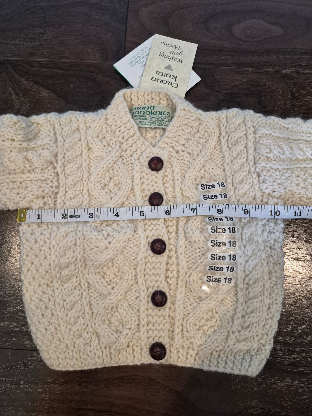 Crana Handknits Cream Cable Knit Cardigan Size 18 NWT Irish Pure Wool.