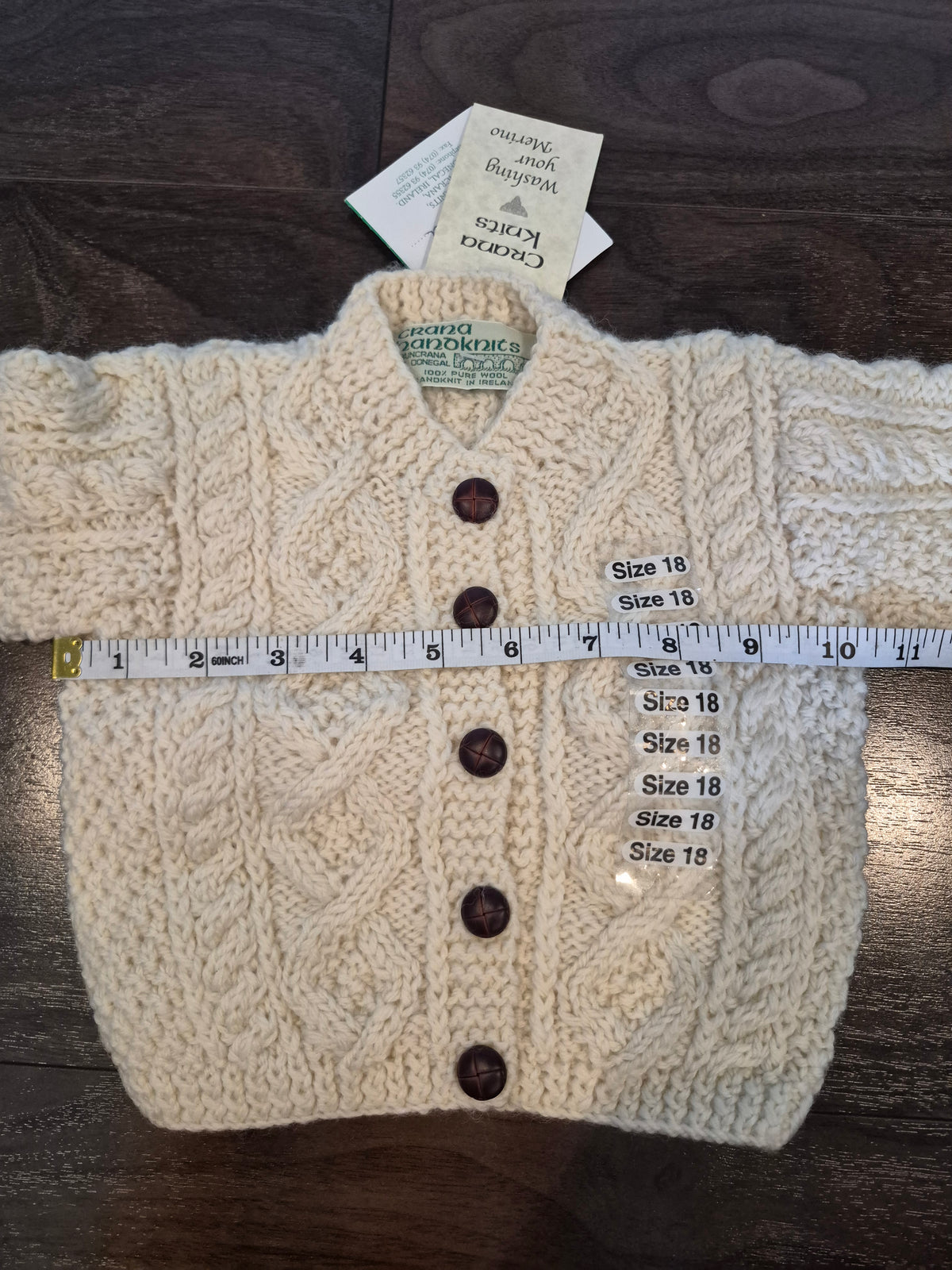 Crana Handknits Cream Cable Knit Cardigan Size 18 NWT Irish Pure Wool.