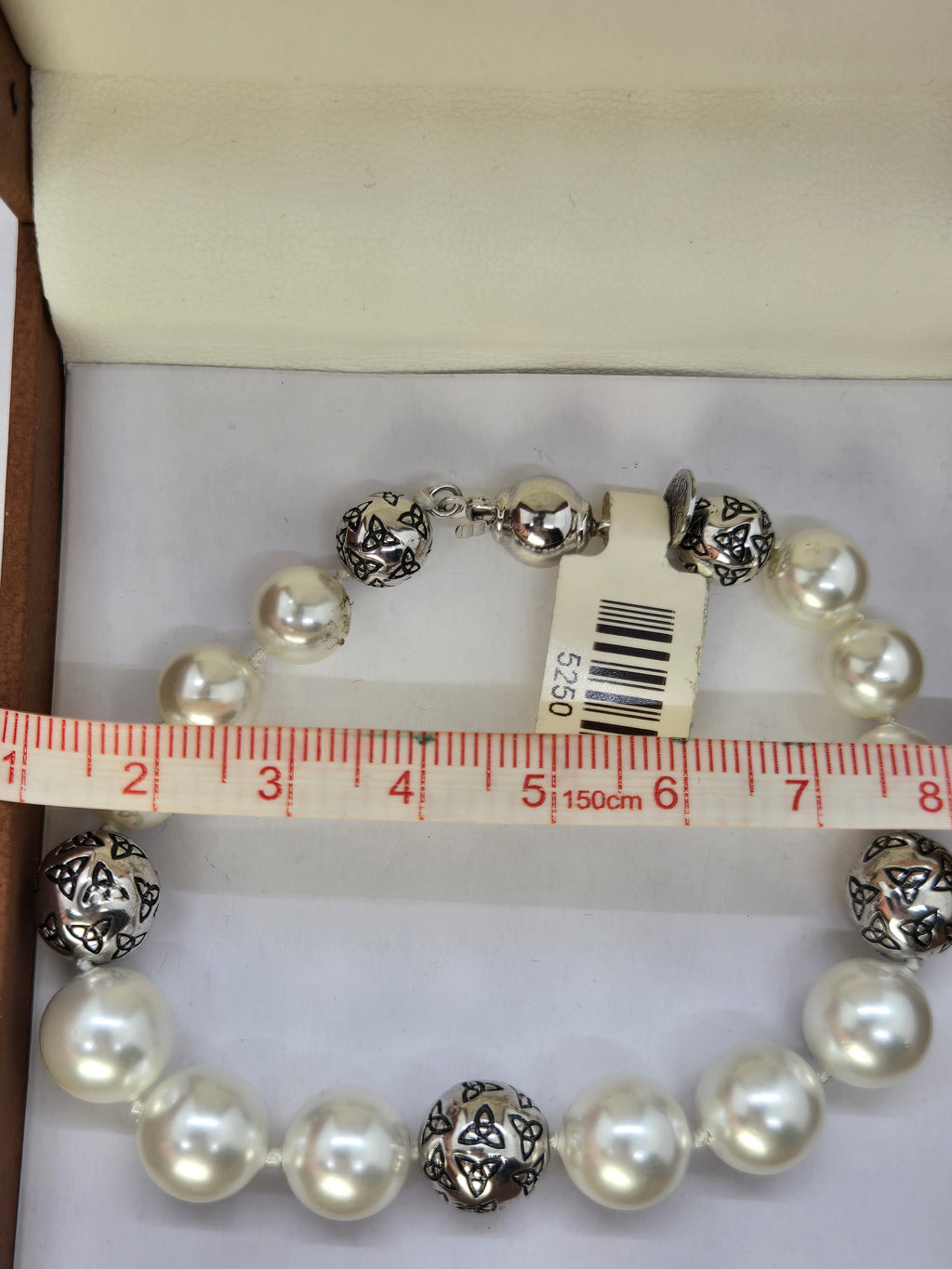NWT Shanore Celtic Trinity Knot White Pearl Bracelet Silver Spacers