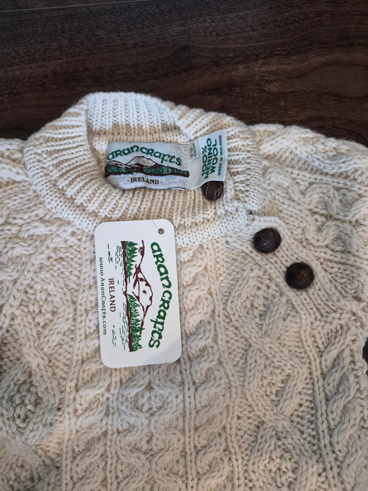 NWT Aran Crafts Irish Merino Wool Baby Sweater Cream 6-12M