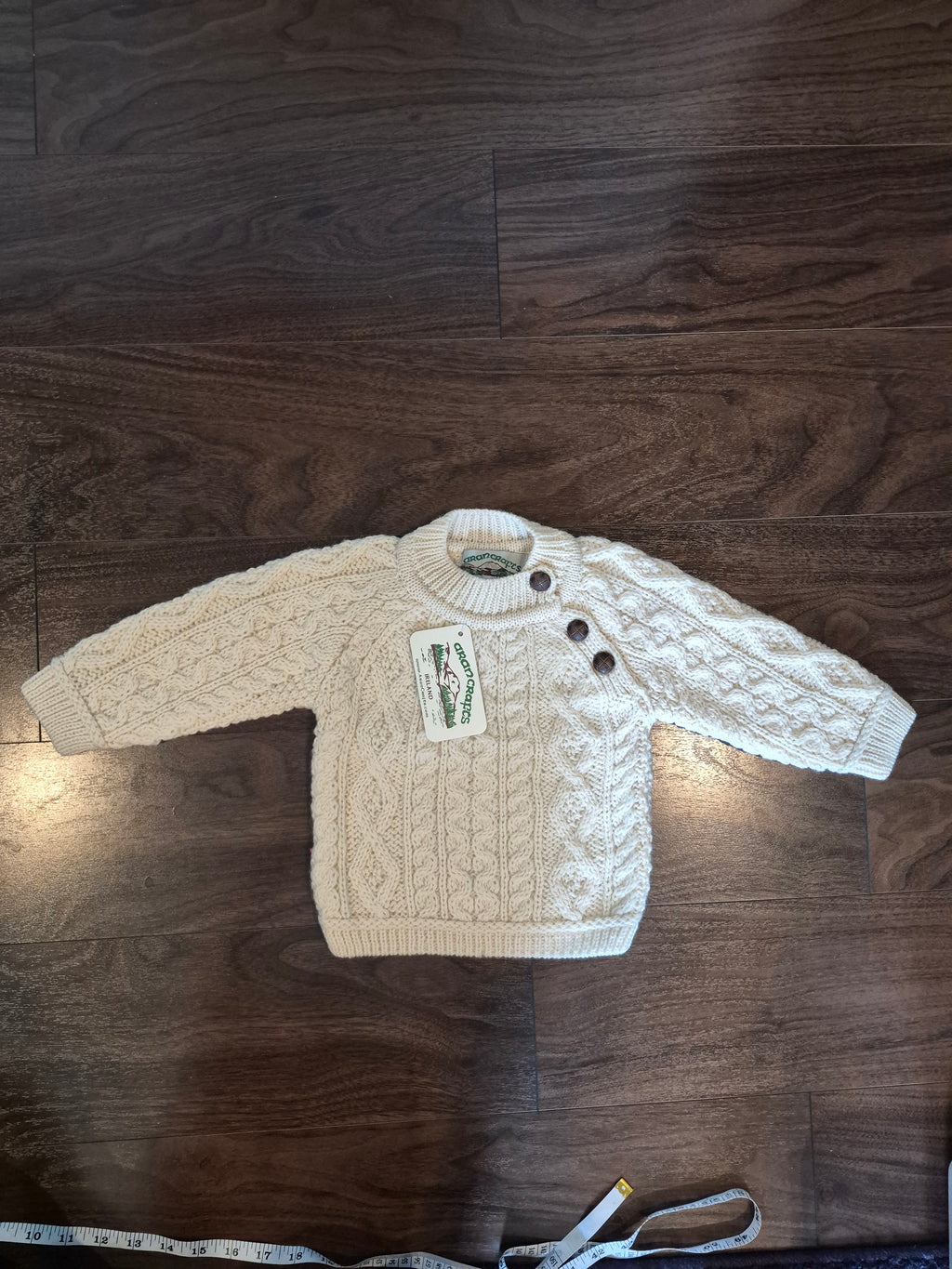 NWT Aran Crafts Irish Merino Wool Baby Sweater Cream 6-12M