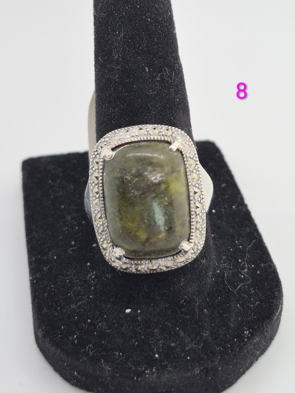 Fáilte Ring by Solvar – Sterling Silver, Connemara Marble & Marcasite