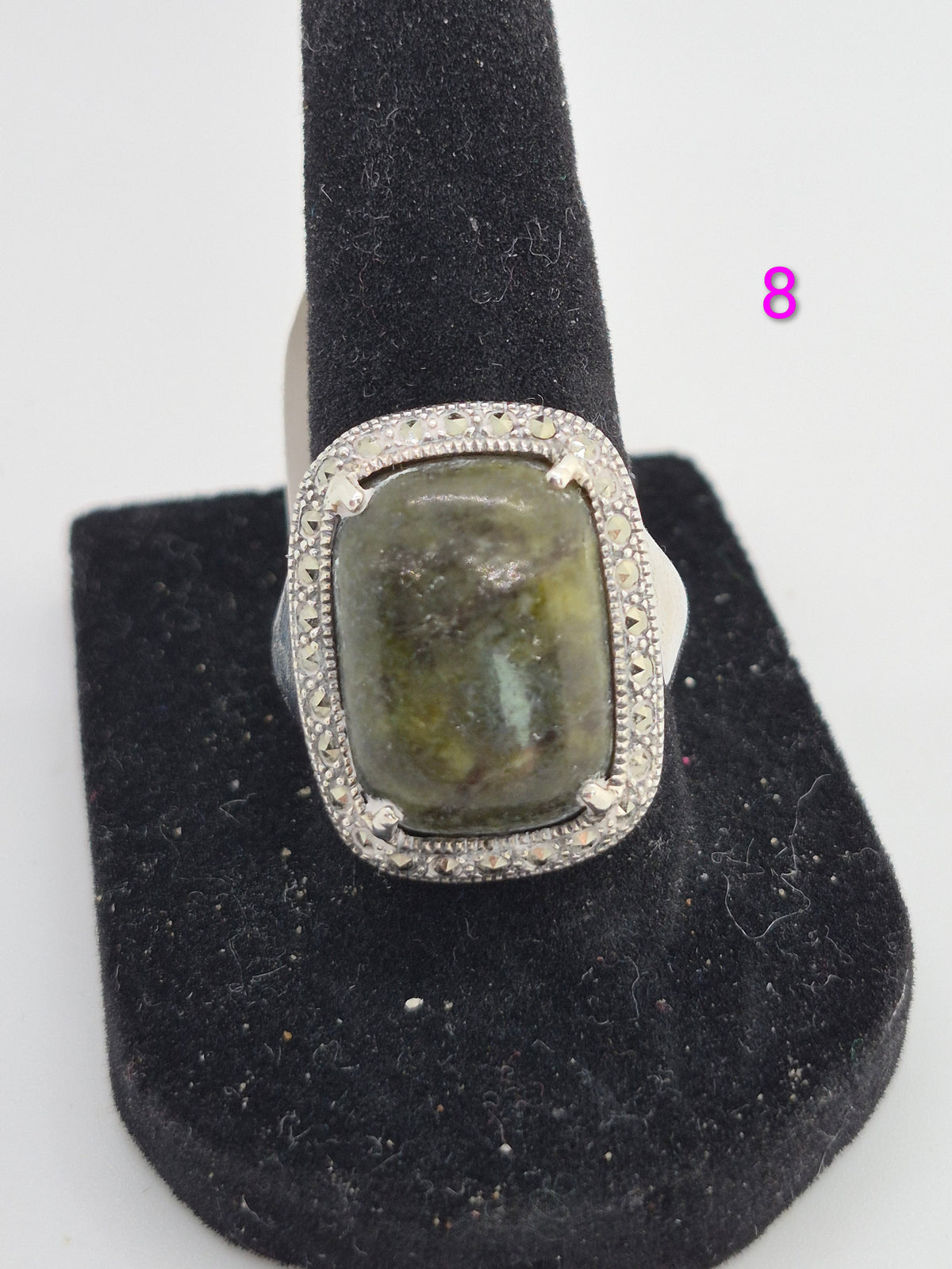 Fáilte Ring by Solvar – Sterling Silver, Connemara Marble & Marcasite