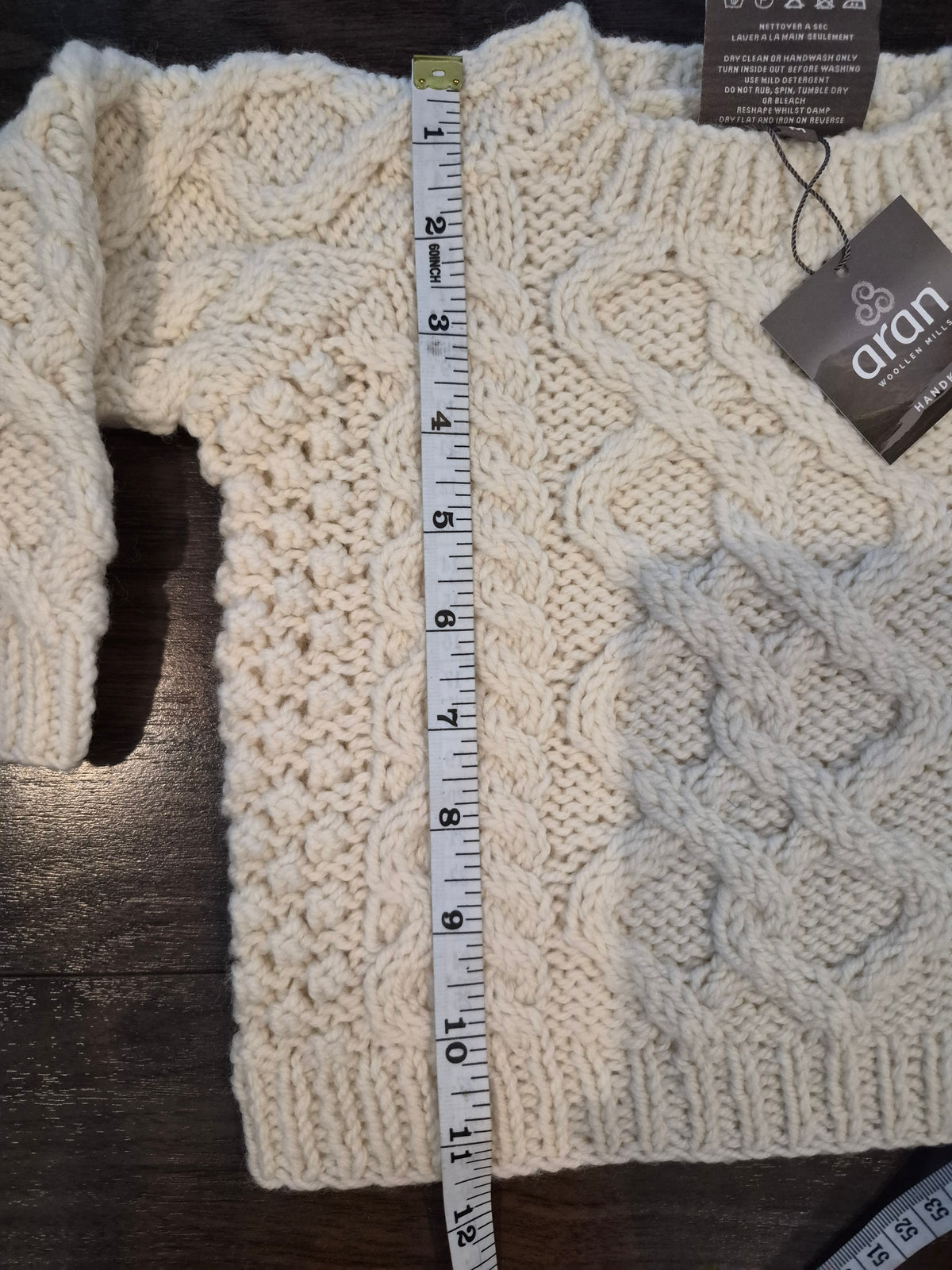 NWT Aran Woollen Mills Cream Cable Knit Baby Sweater Size 3-6m, 6-12m)