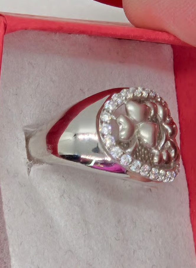 Sterling Silver Shamrock Ring – Size 5 - Matte & Glossy Finish with CZ Halo