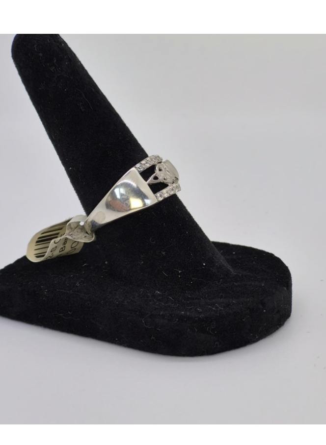 Sterling Silver Claddagh & Trinity Knot Openwork Band — Size 7 — With CZ